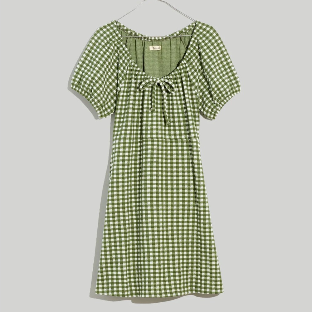 Madewell Jacquard Puff-Sleeve Mini Dress in Gingham Check